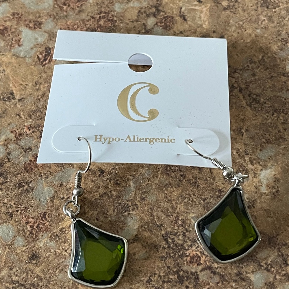 Silver & green stone earrings